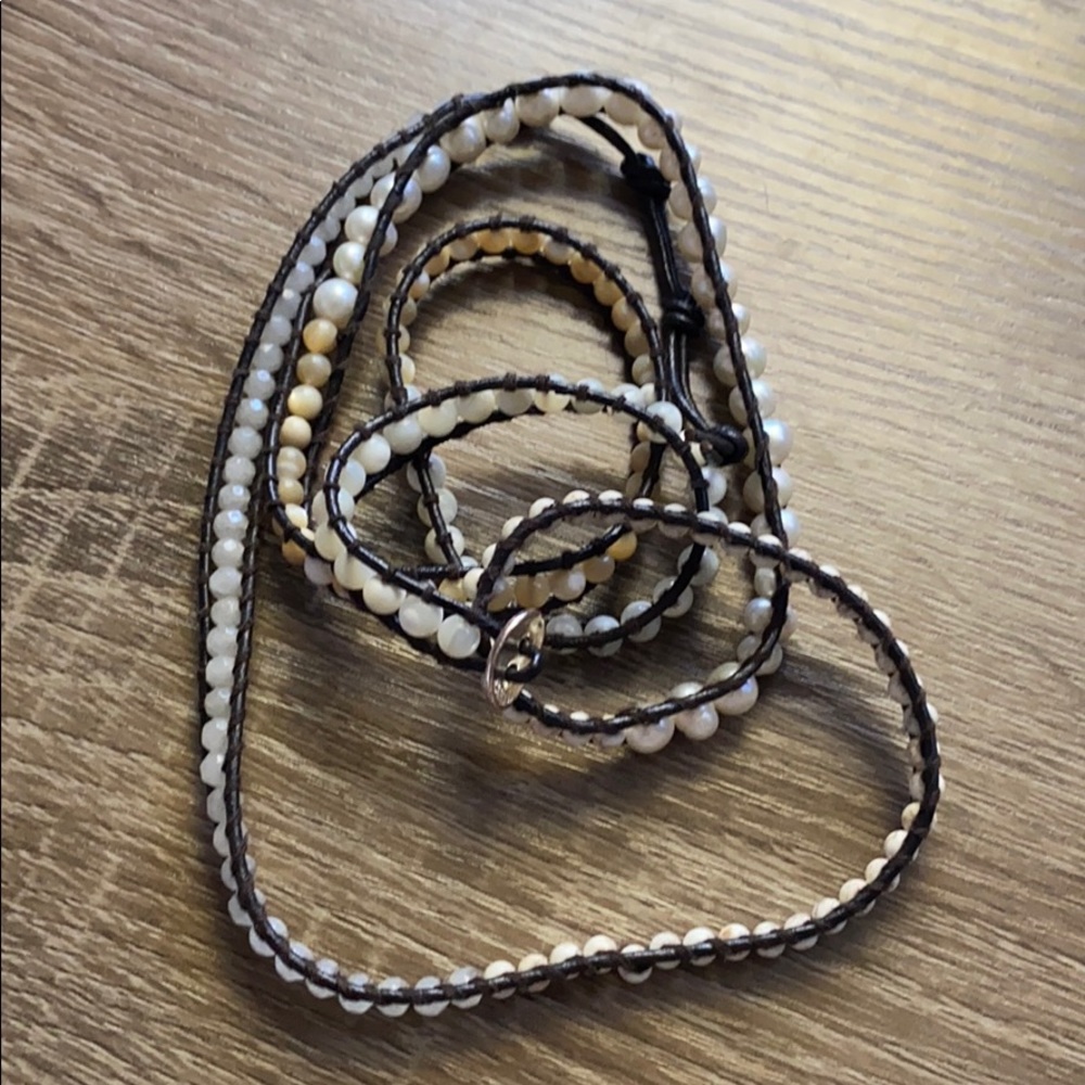 Brown leather, pearl and stone Chan Luu bracelet.